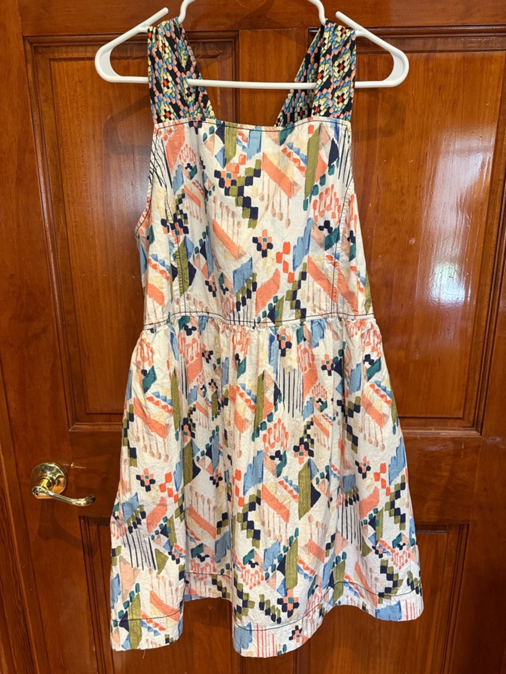 Anthropologie Cream Multicolor Geometric Sundress